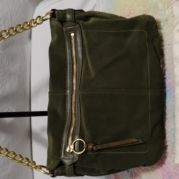 FIRM PRICE! RARE! Coach Olive Green Suede Collection Shoulder Bag/Dust Bag - Picture 5 of 16